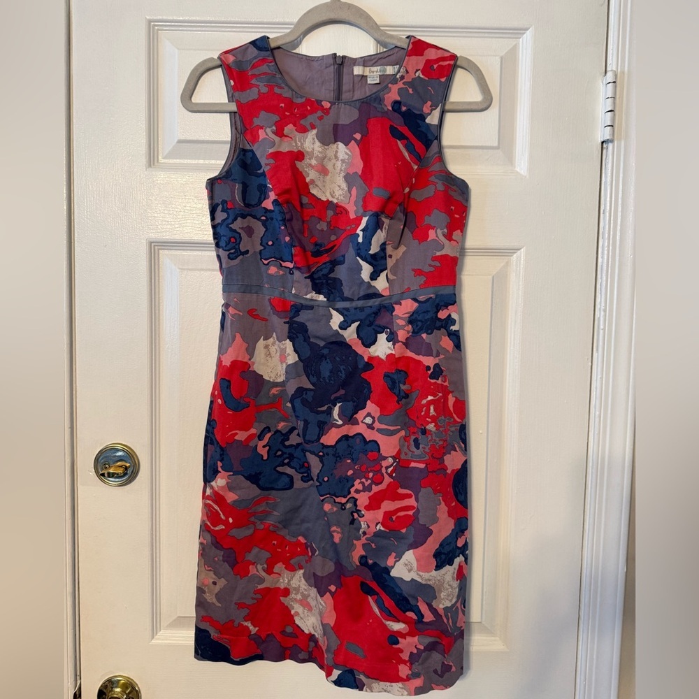 Boden Red, Navy & Gray Sleeveless Midi Dress